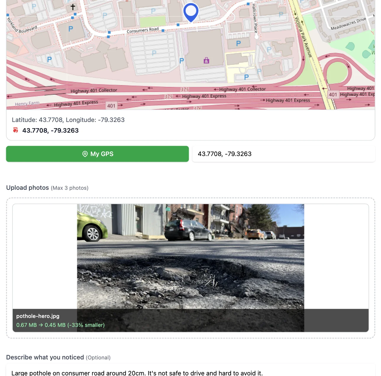 Person using phone to report issue